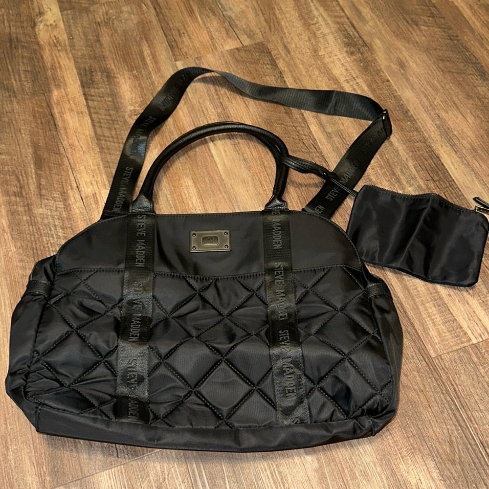 STEVE MADDEN Black Quilted Tote/Duffel Bag with Clutch